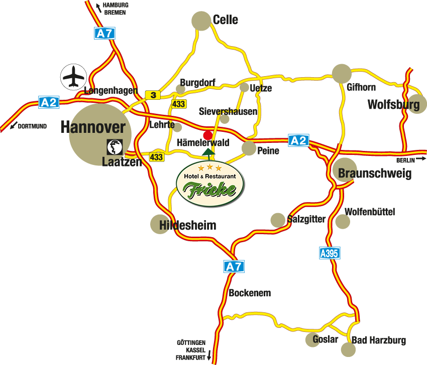 Grafik Anfahrtsskizze zum Hotel & Restaurant Fricke